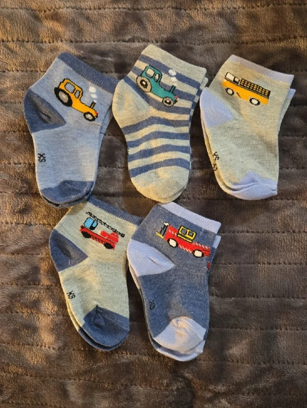 Toddler Vehicle Crew Socks - 5 Pack (Blue & Gray)
